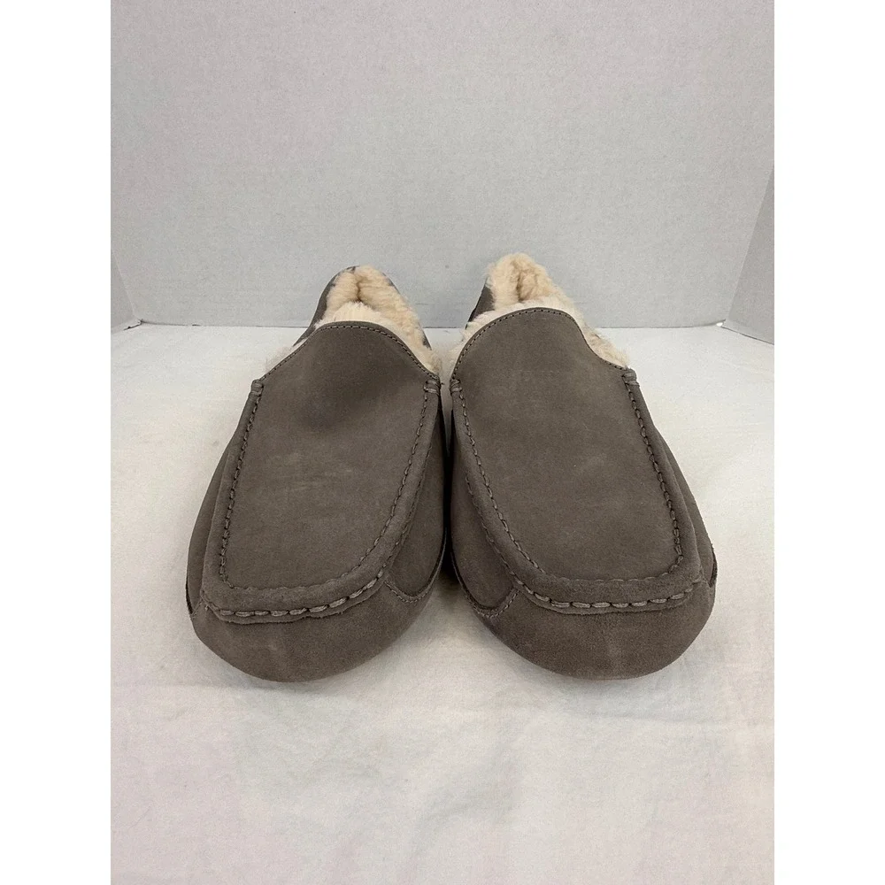 UGG Ascot Charcoal Grey Suede Sherpa Slippers‎ Mens Loafers 1101110 Size 11 Wide